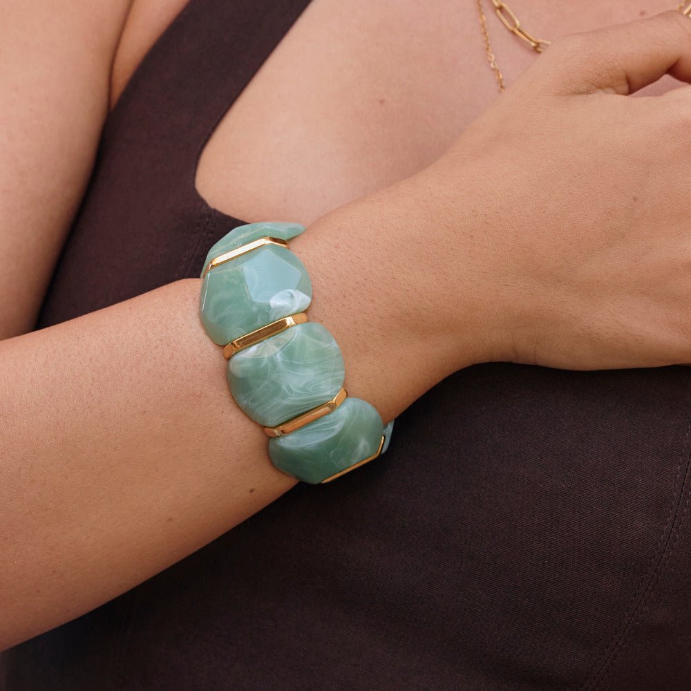 Mossy Green Stone-Effect Stretch Bracelet
