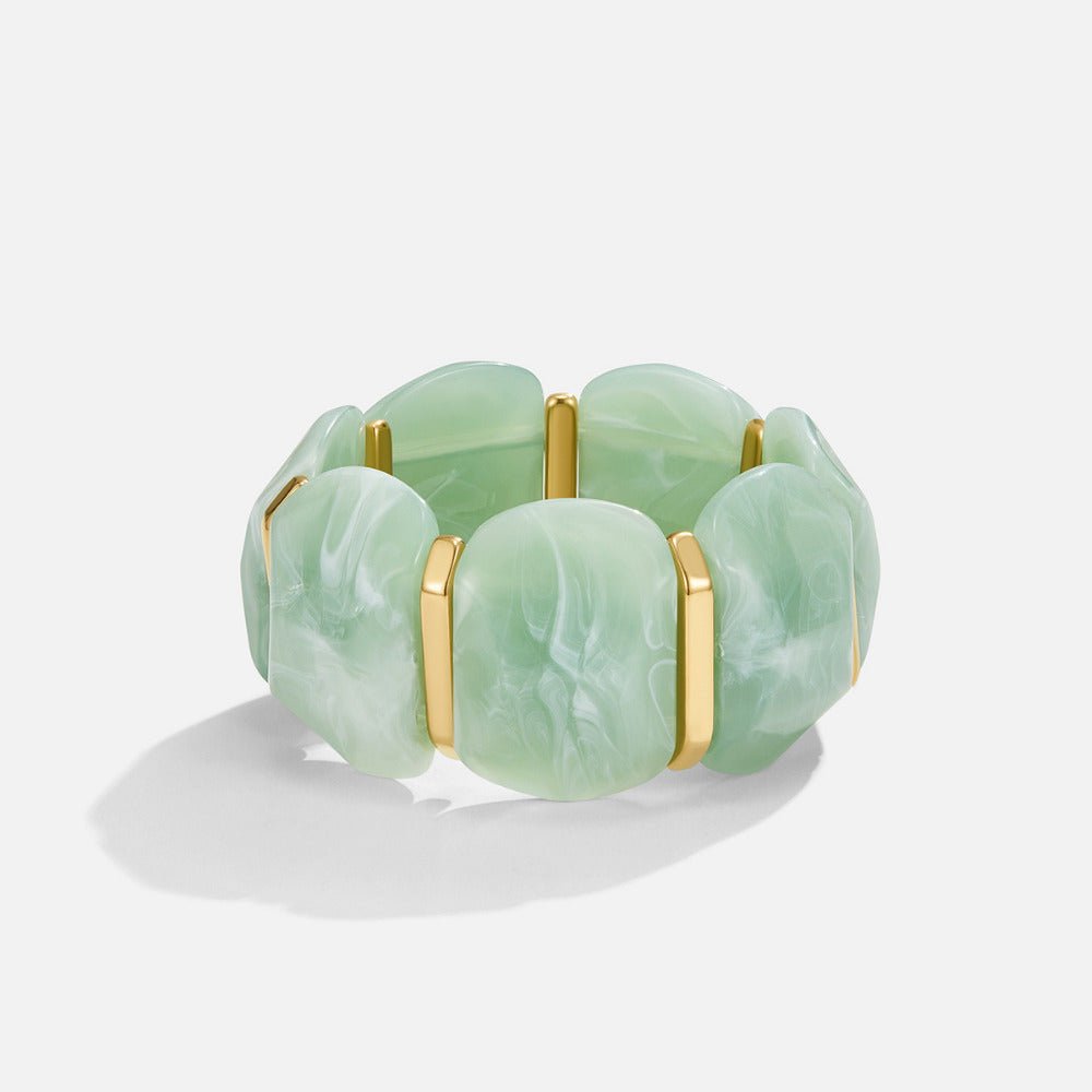 Mossy Green Stone-Effect Stretch Bracelet