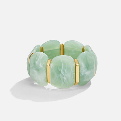 Mossy Green Stone-Effect Stretch Bracelet