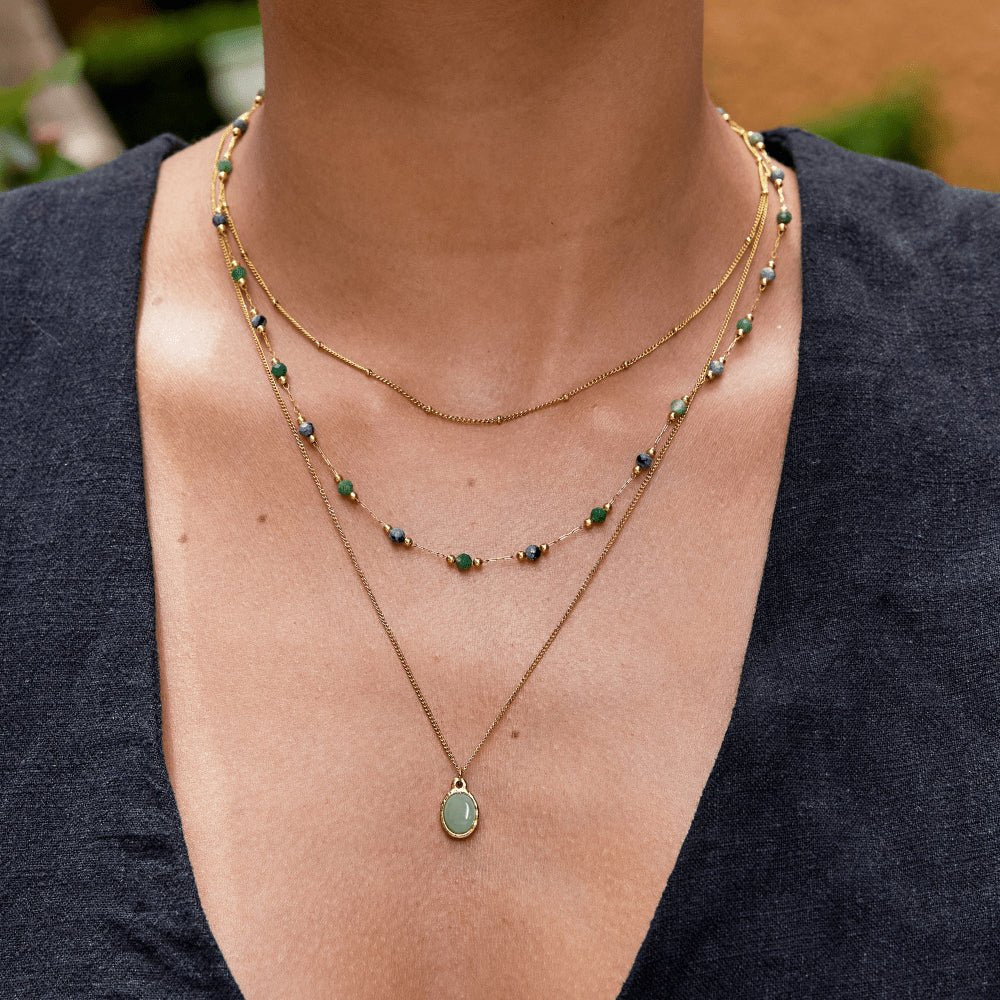 Smooth Green Stone Drop Pendant Necklace