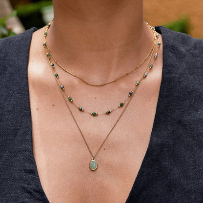 Smooth Green Stone Drop Pendant Necklace