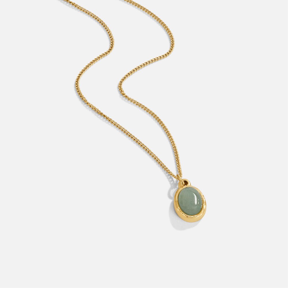 Smooth Green Stone Drop Pendant Necklace