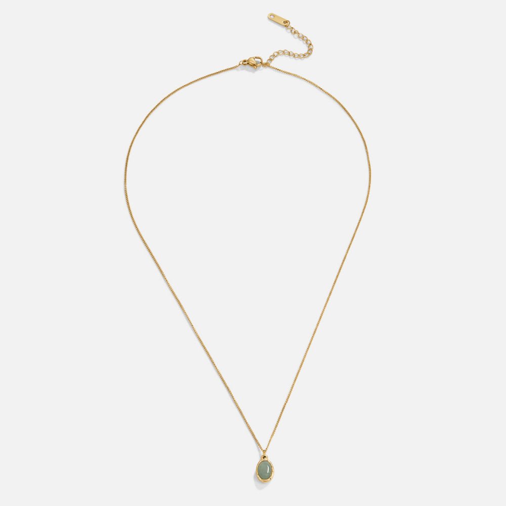 Smooth Green Stone Drop Pendant Necklace