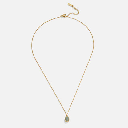 Smooth Green Stone Drop Pendant Necklace