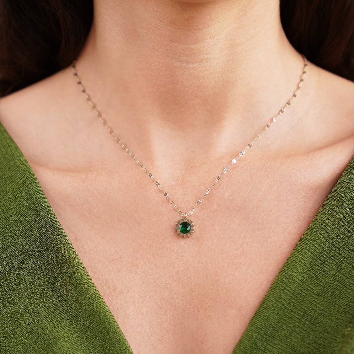 Athena Green Crystal Drop Pendant Necklace