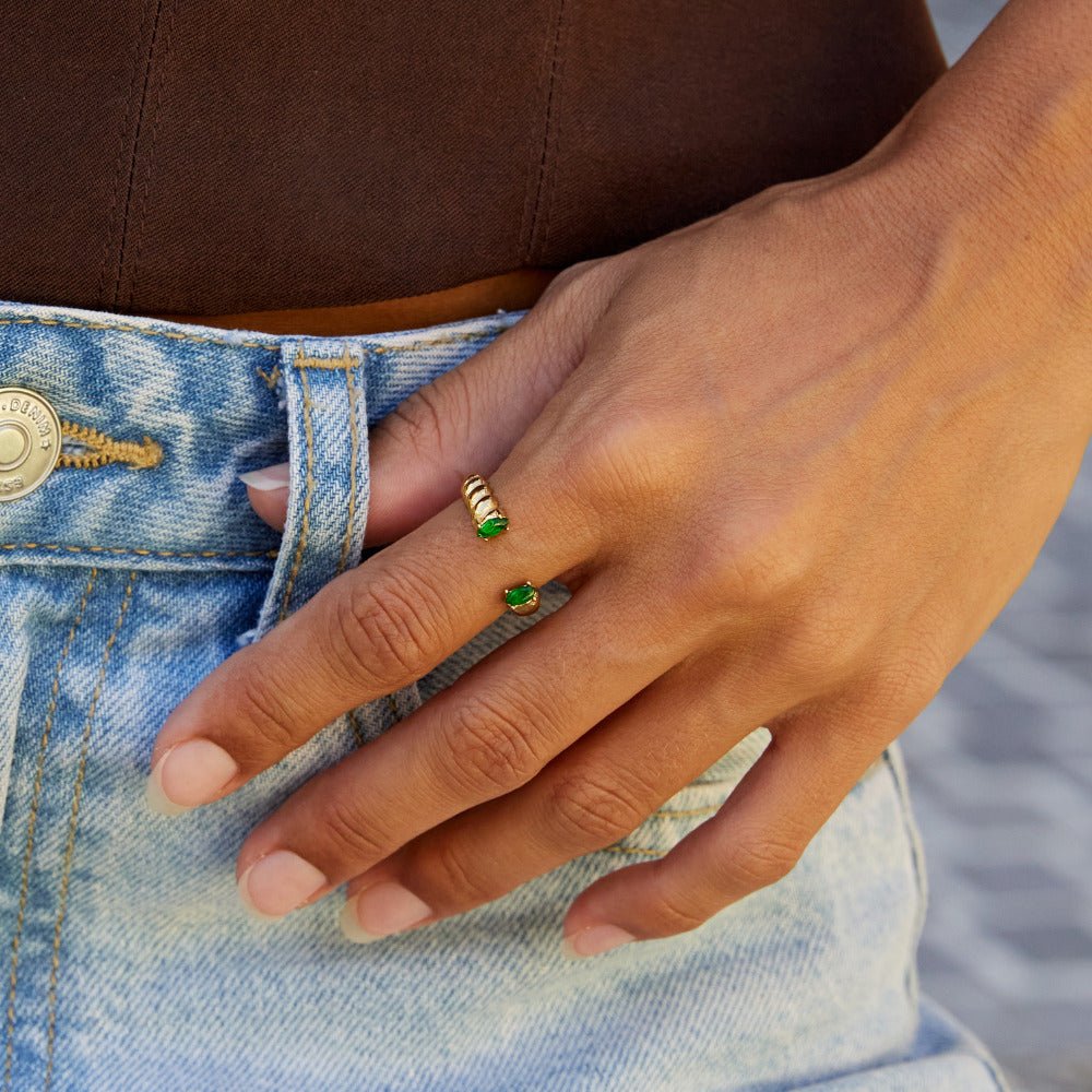 Adjustable Open Cuff Ring in Emerald Green