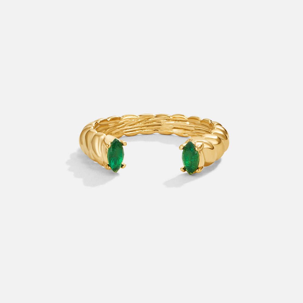 Adjustable Open Cuff Ring in Emerald Green