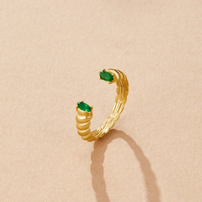Adjustable Open Cuff Ring in Emerald Green