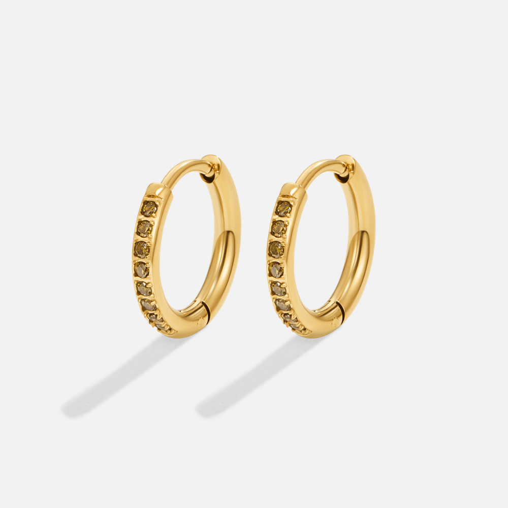 Deep Moss Green Crystal Slim Hoop Earrings