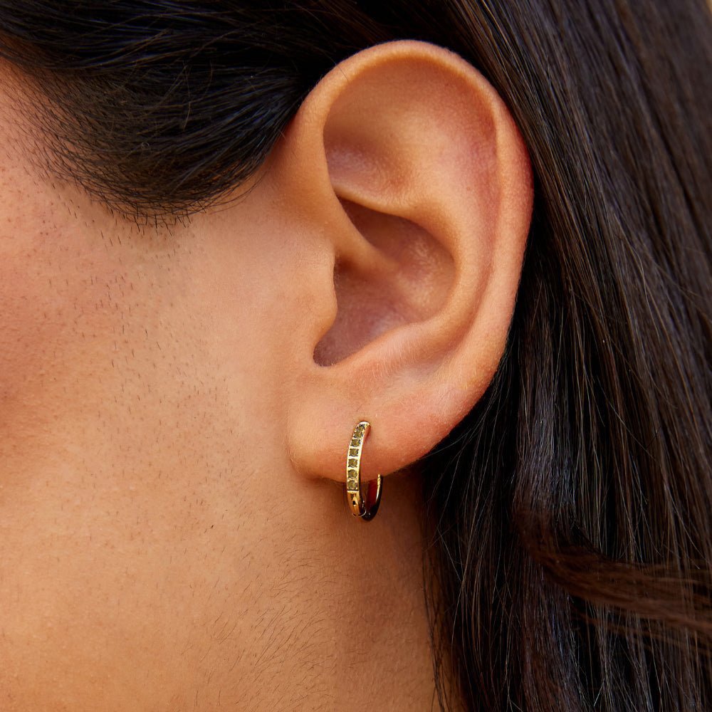 Deep Moss Green Crystal Slim Hoop Earrings