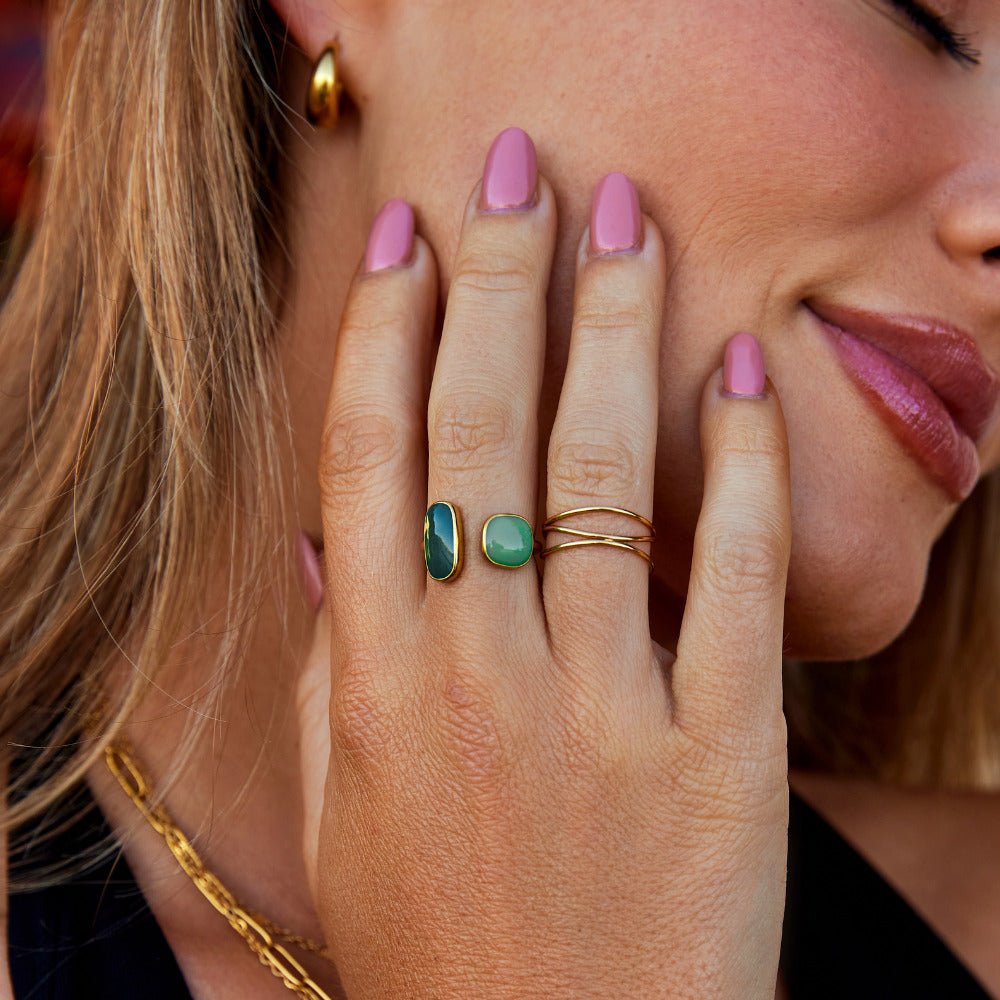 Soft Willow Green Stone Adjustable Wrap Ring