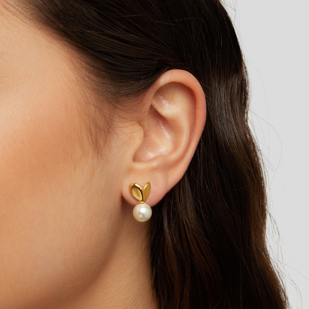 Small Heart and Pearl Drop Earrings