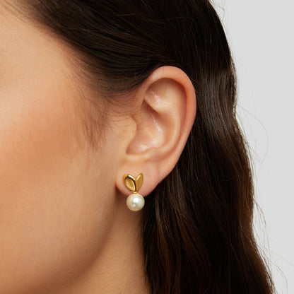 Small Heart and Pearl Drop Earrings