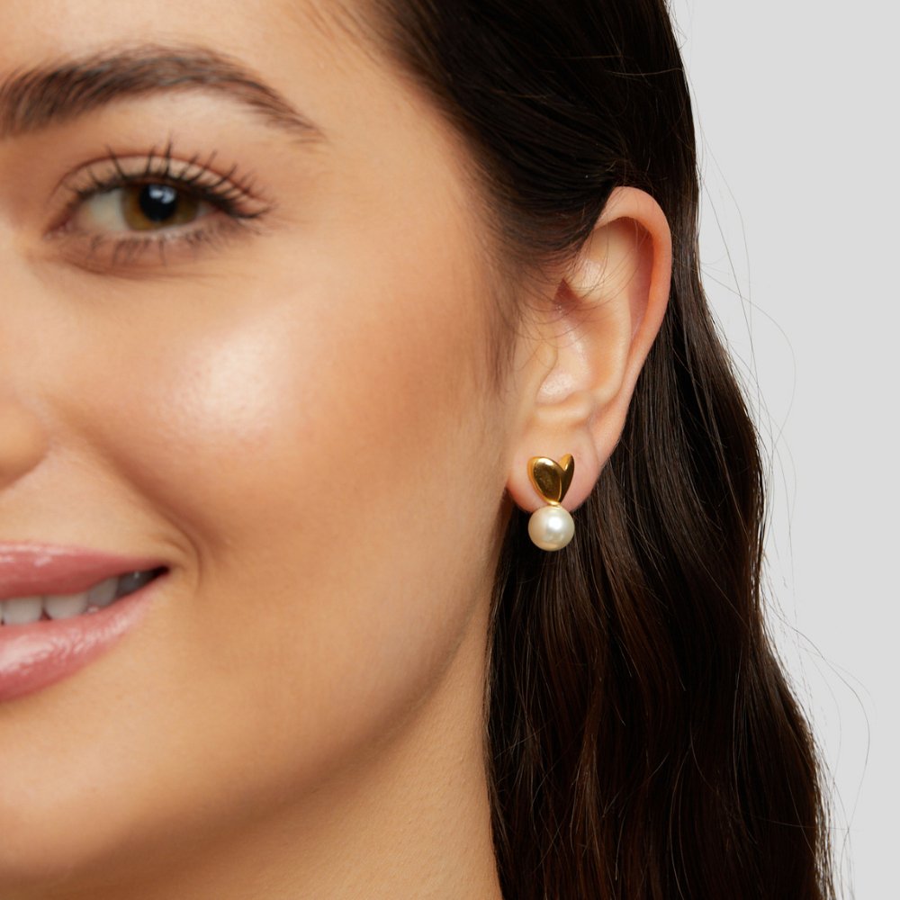 Small Heart and Pearl Drop Earrings