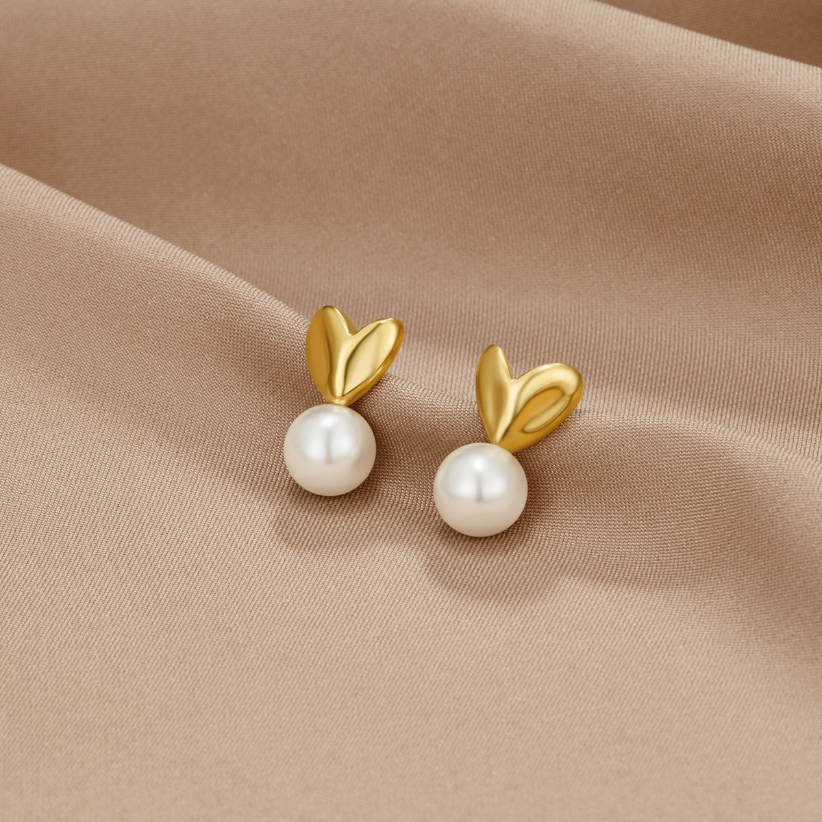 Small Heart and Pearl Drop Earrings