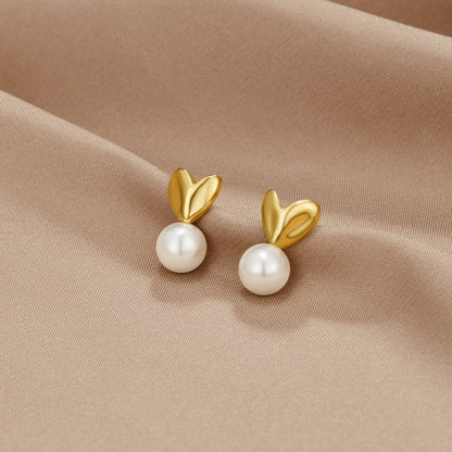 Small Heart and Pearl Drop Earrings