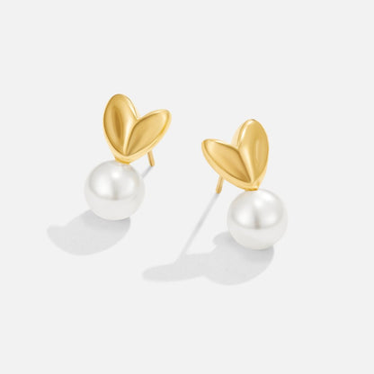Small Heart and Pearl Drop Earrings