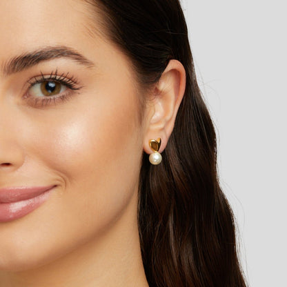 Small Heart and Pearl Drop Earrings