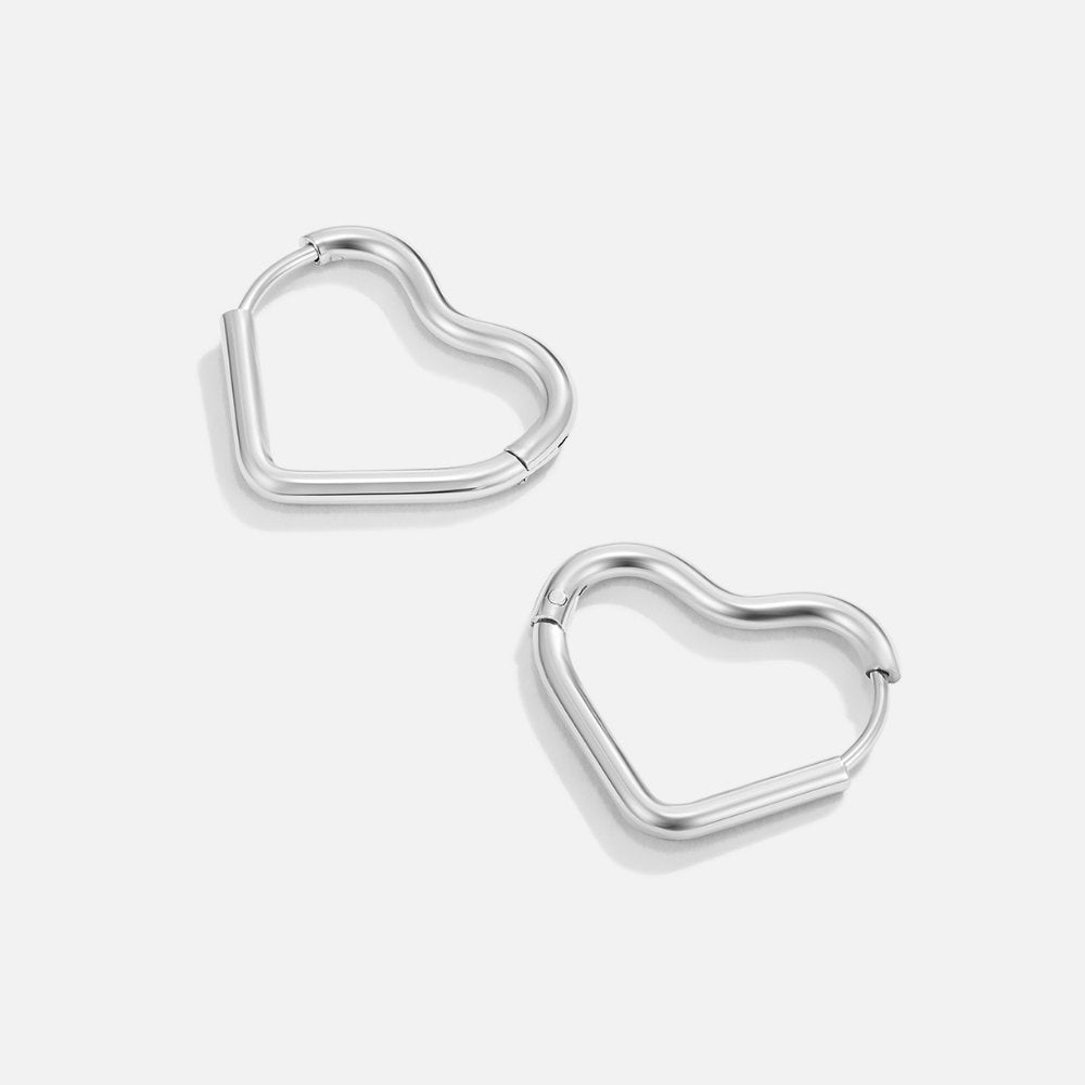 Petite Heart Silver-Tone Hoop Earrings