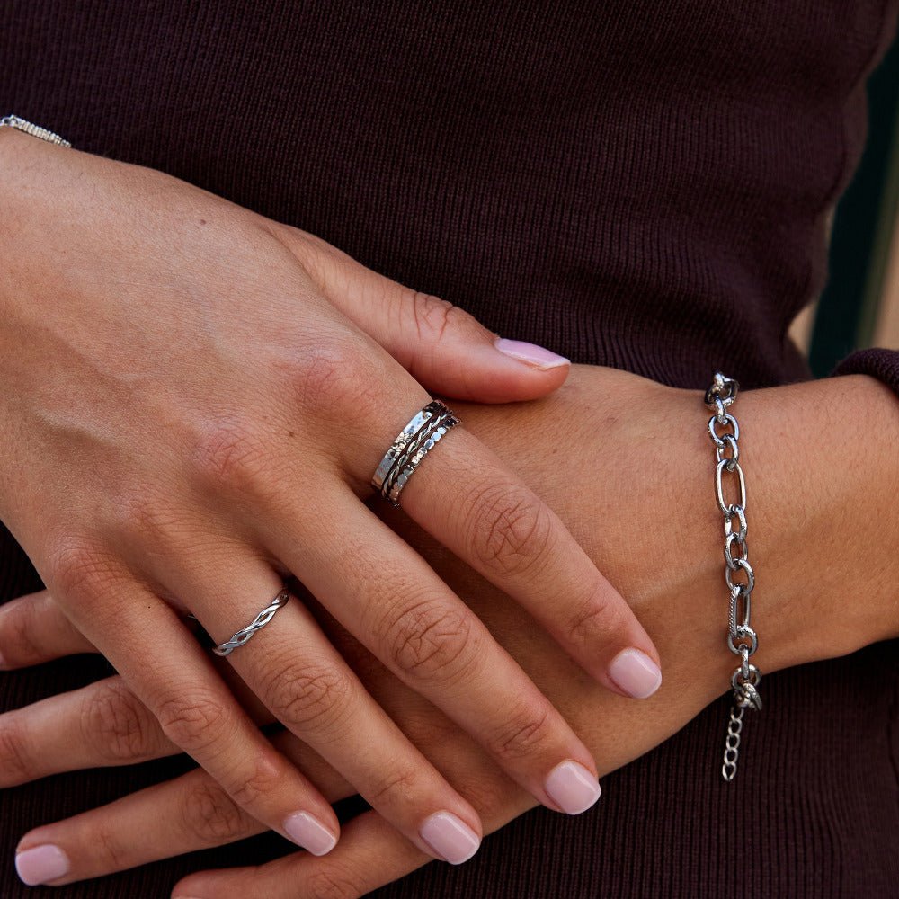 Hella Silver-Tone Fine Stacking Band Set