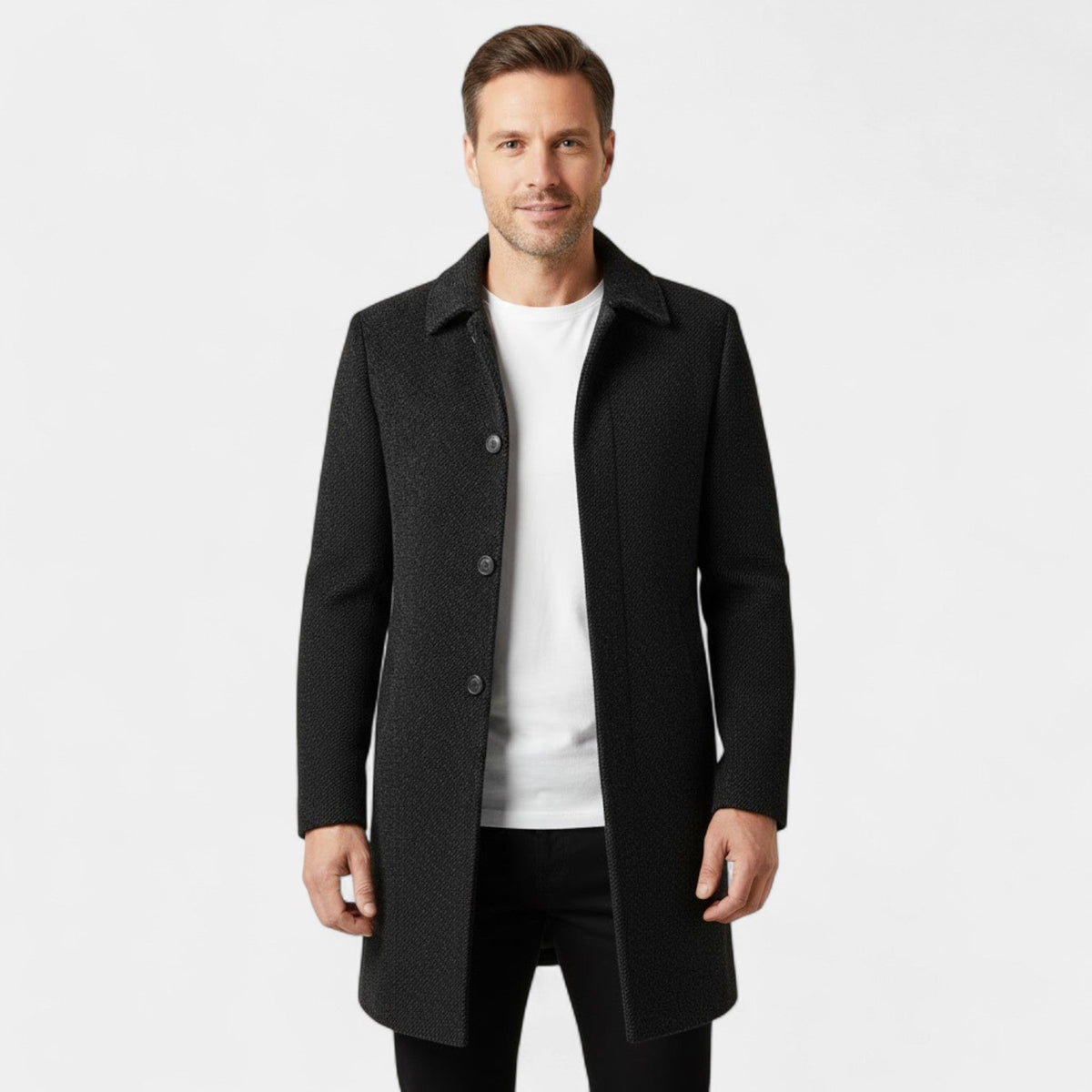 Men's Wool and Velvet Coat – Classic Lapel Collar