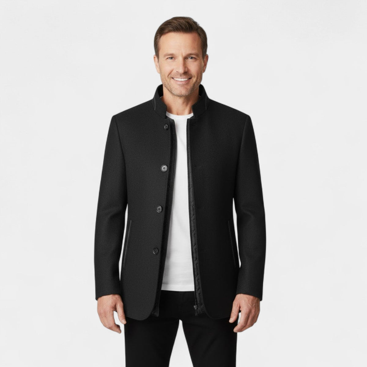 Men's Wool Blend Coat – Structured Stand Collar