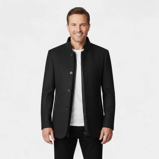 Men's Wool Blend Coat – Structured Stand Collar