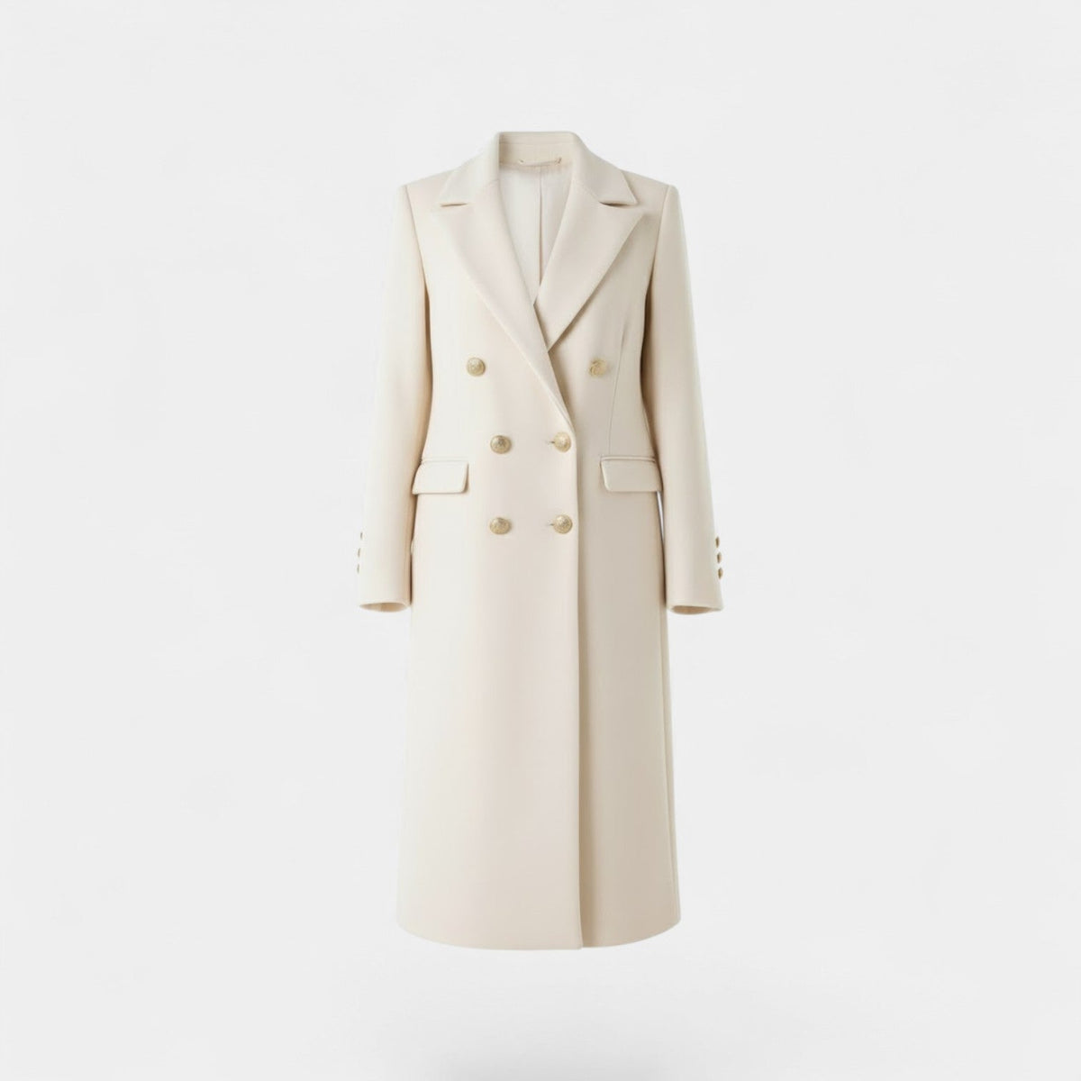 Women's Long Tweed Coat – Double Breasted with Buckle