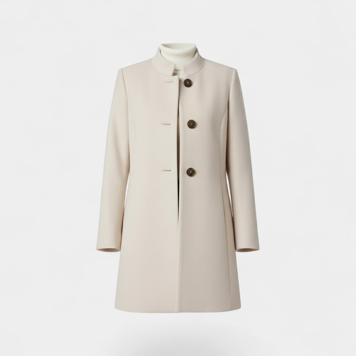 Women's Long Jacket – Blended Fabric with Button Front