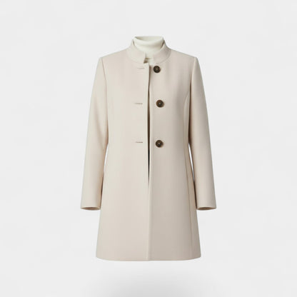 Women's Long Jacket – Blended Fabric with Button Front