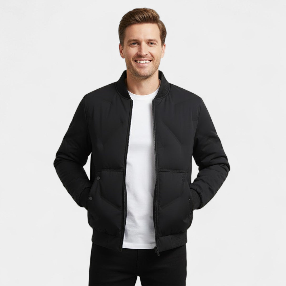 Men's Quilted Cotton Jacket – Half Height Stand Collar