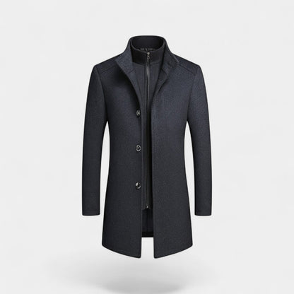 Men's Wool Coat – Double Collar with Removable Gilet