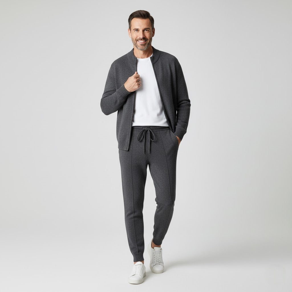 Men's Wool Knit Cardigan and Trouser Set – Relaxed Fit