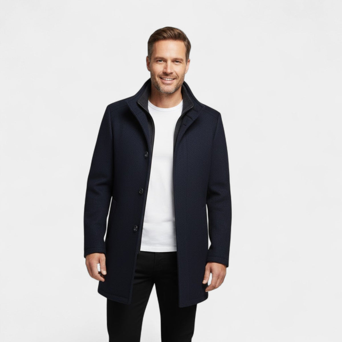 Men's Wool Coat – Double Collar with Removable Gilet