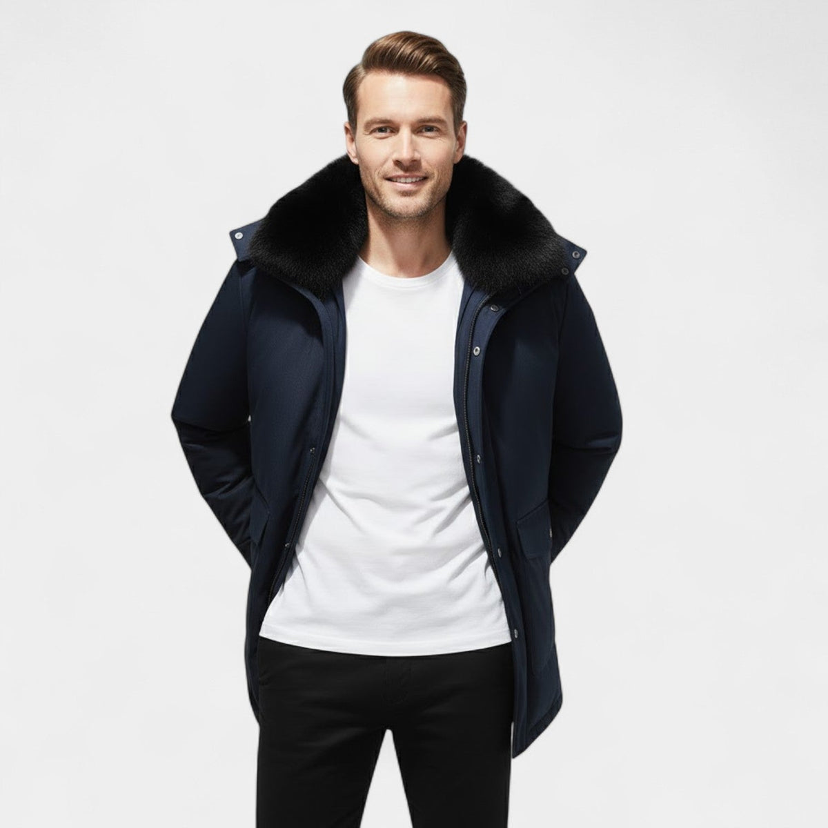 Men's Mid Length Lined Jacket – Removable faux fur Collar