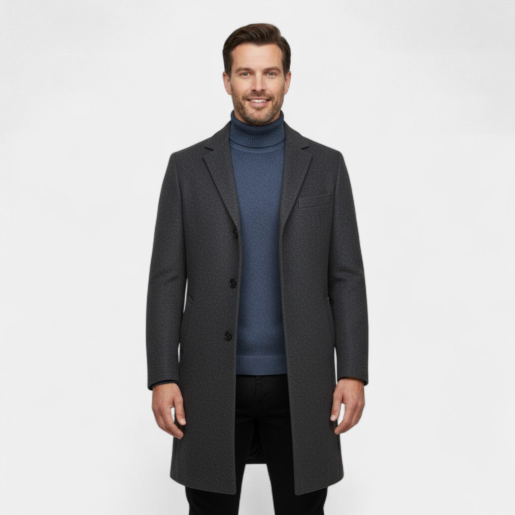 Men's Wool Trench Coat – Mid Length with Lapel Collar