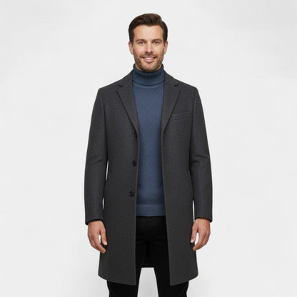 Men's Wool Trench Coat – Mid Length with Lapel Collar