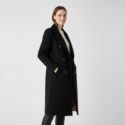 Women's Wool Blend Coat – Double Breasted Notched Lapels