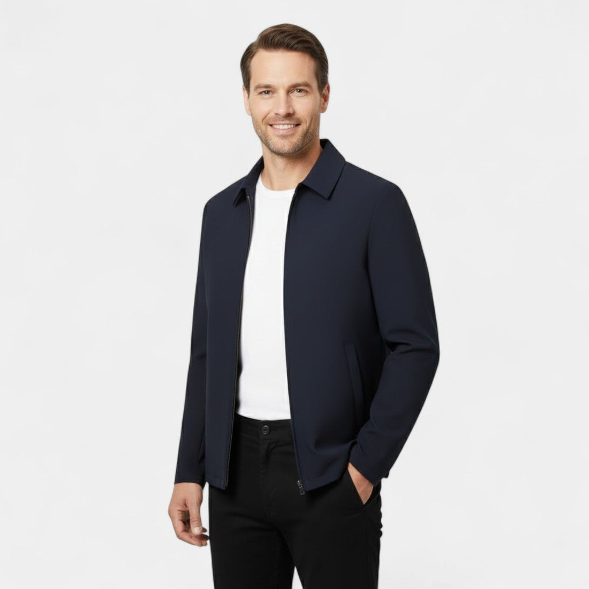 Men's Technical Fabric Coat – Polo Collar, Button Front