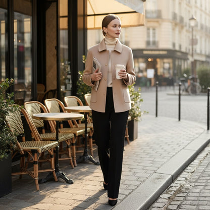 Women's Wool Winter Coat – Wide Polo Collar, Fitted Cut
