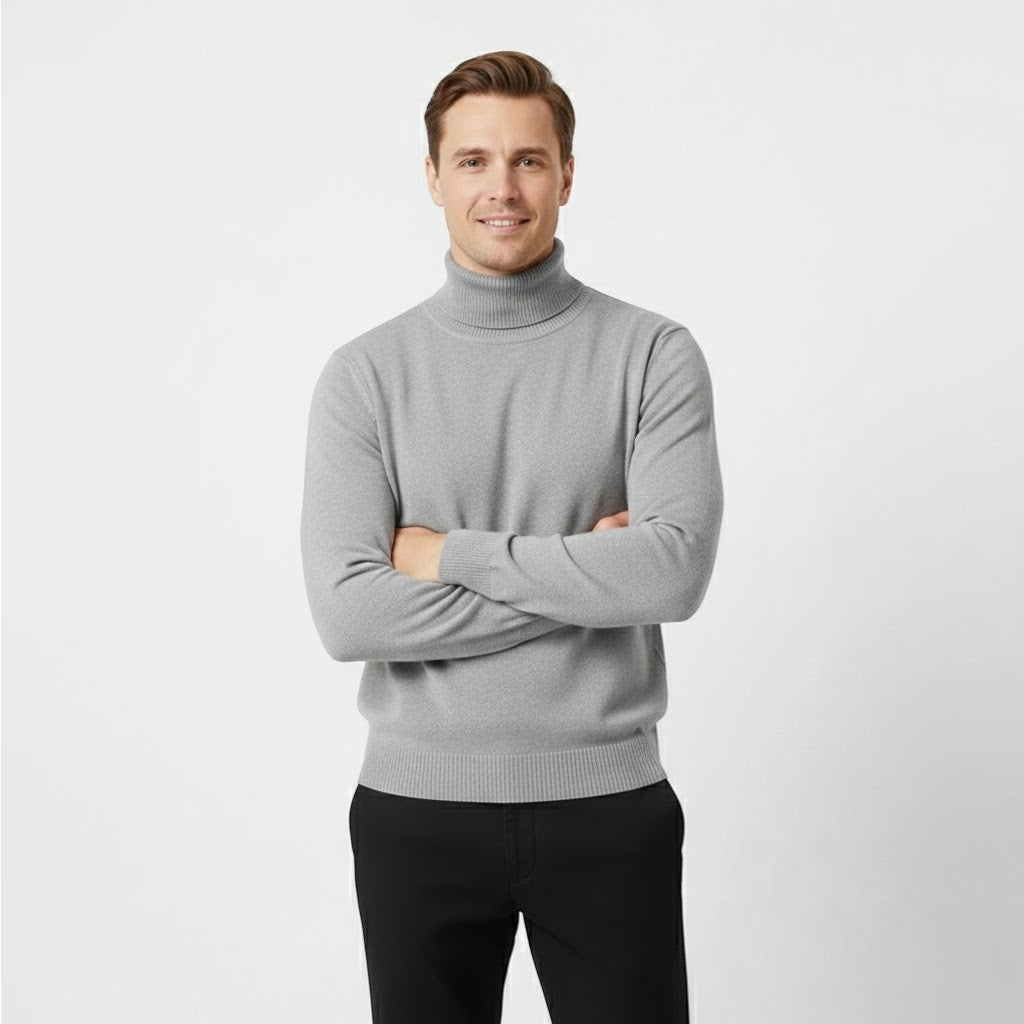 Men's Roll Neck Jumper – Wool Lined Velvet Texture