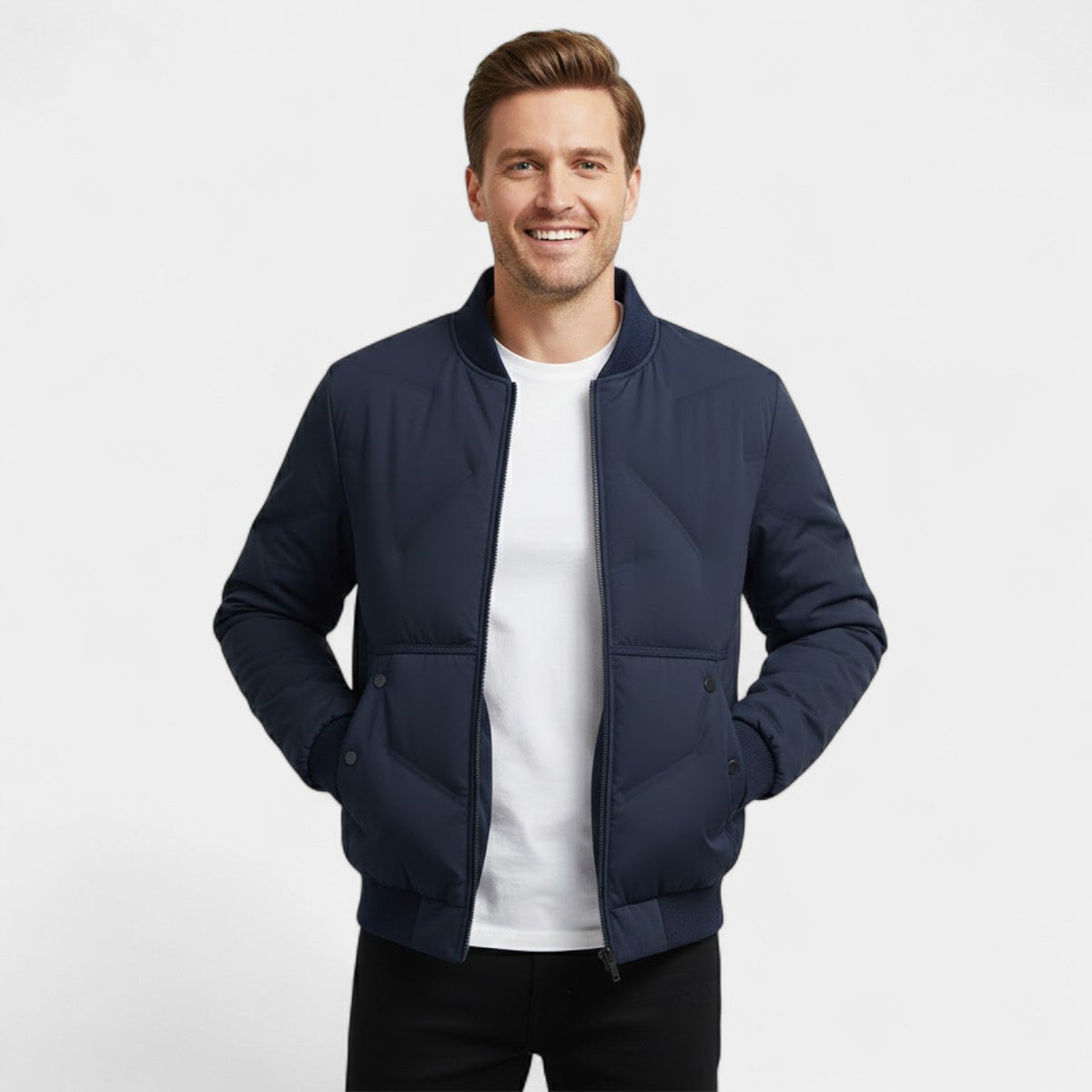 Men's Quilted Cotton Jacket – Half Height Stand Collar