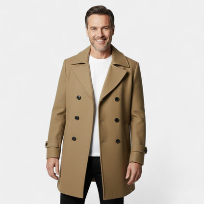 Men's Double Breasted Wool Coat – Long Lapel Silhouette