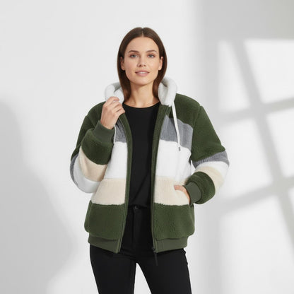 Women's Hooded Plush Coat – Multicoloured Mid Length