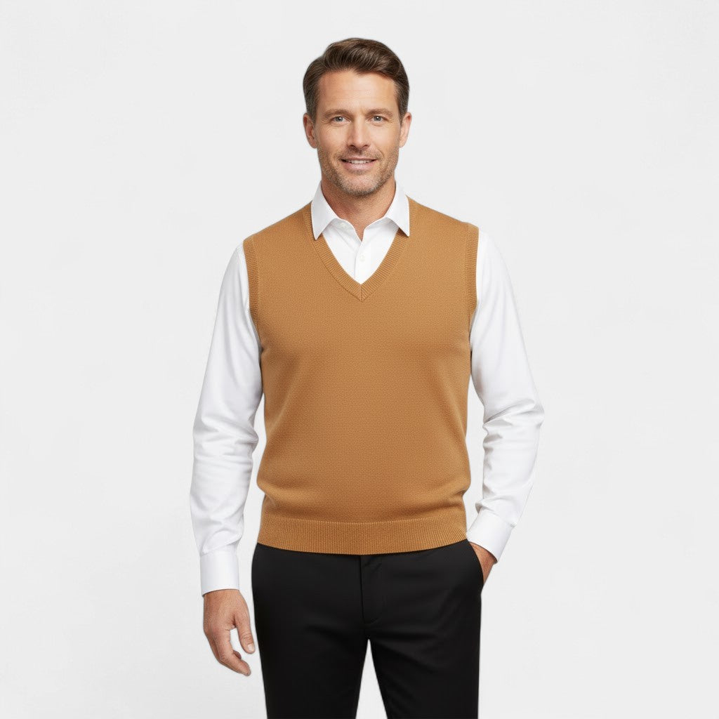 Men's Sleeveless Cotton Vest – Deep V Neck Fine Knit