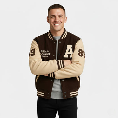 Men's Cashmere Blend Varsity Jacket – Ribbed Trims