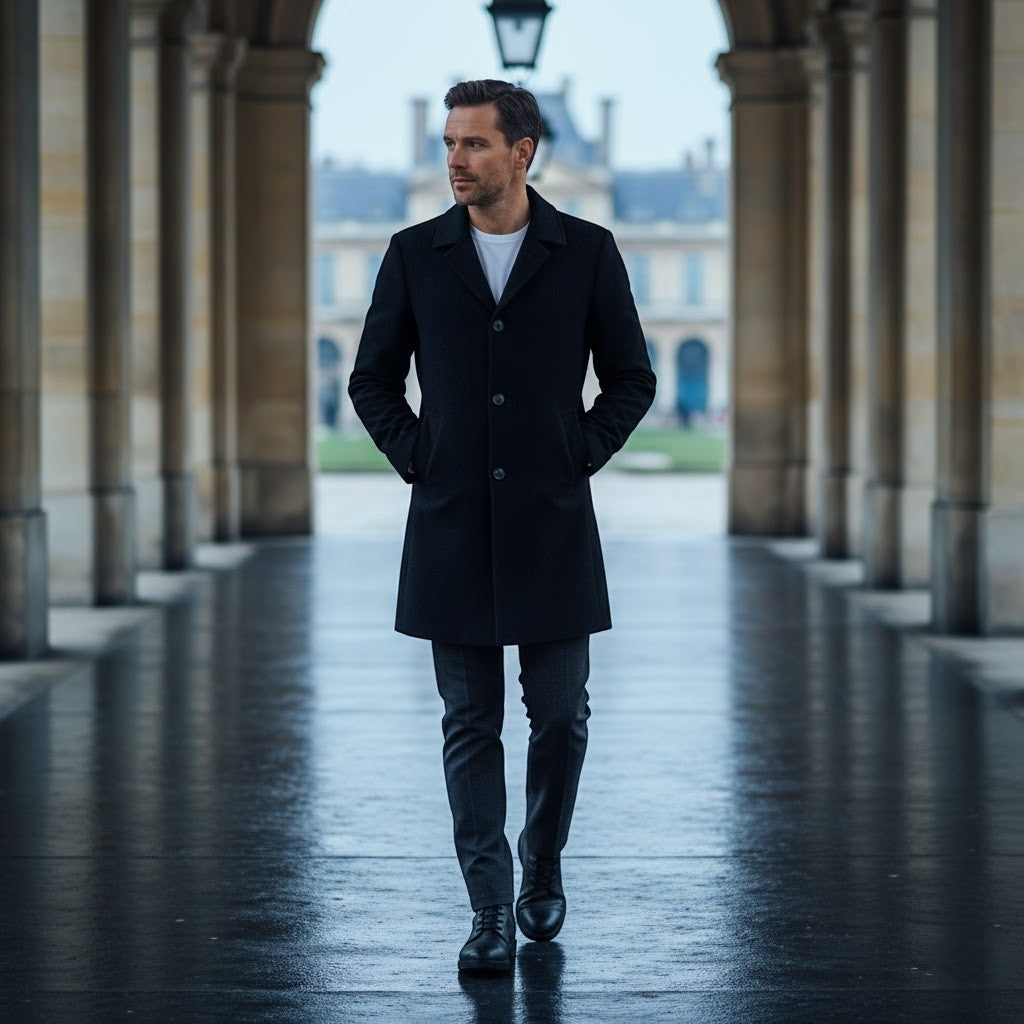 Men's Wool and Velvet Coat – Classic Lapel Collar