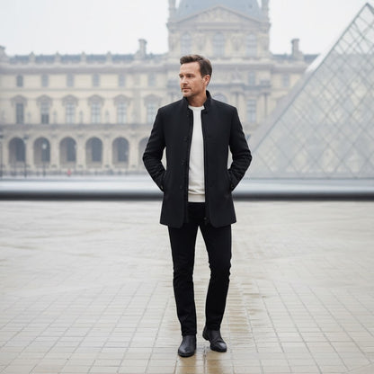 Men's Wool Blend Coat – Structured Stand Collar