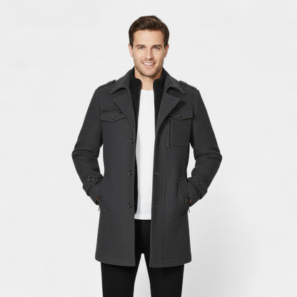 Men's Mid-Length Wool Coat – Double Collar, Quilted Lining