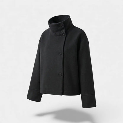 Women's Wool Blend Coat – Stand Collar Relaxed Fit